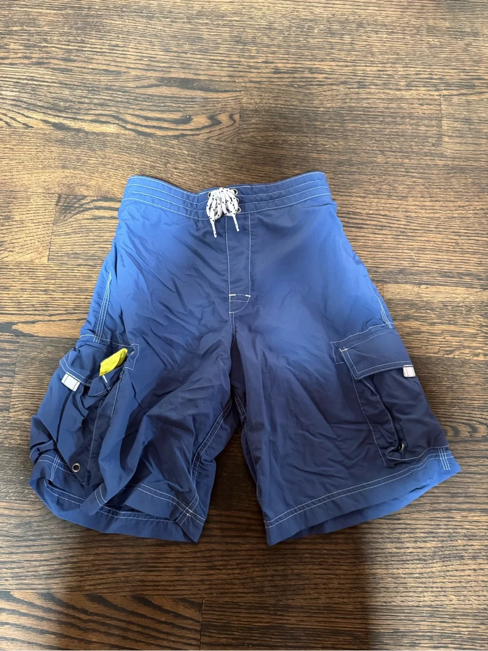 Lands' End Navy Swim Shorts with Yellow Waistband Detail